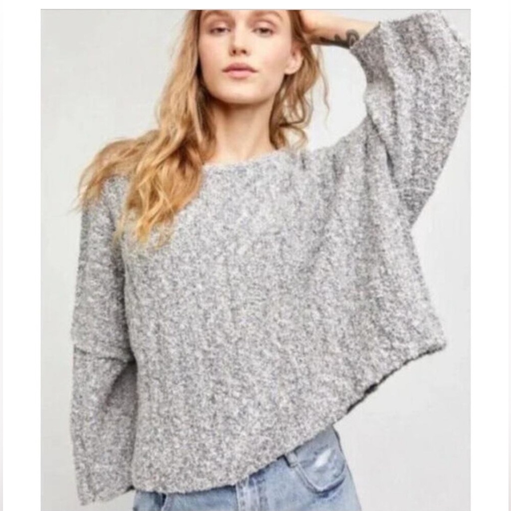 FREE PEOPLE Good Day Cropped Pullover Marled Gray Sweater Size S - Picture 2 of 13